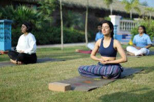 Guest practising mindfulness in nature at Namaste Dwaar