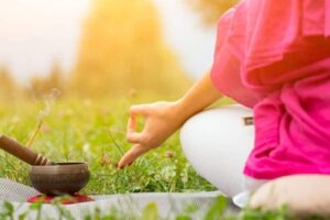 Mindful breathing and meditation practice at Namaste Dwaar